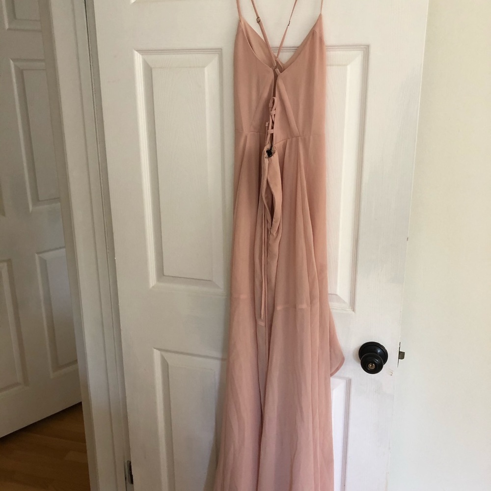 Lulus blush maxi dress with ruffle leg slit